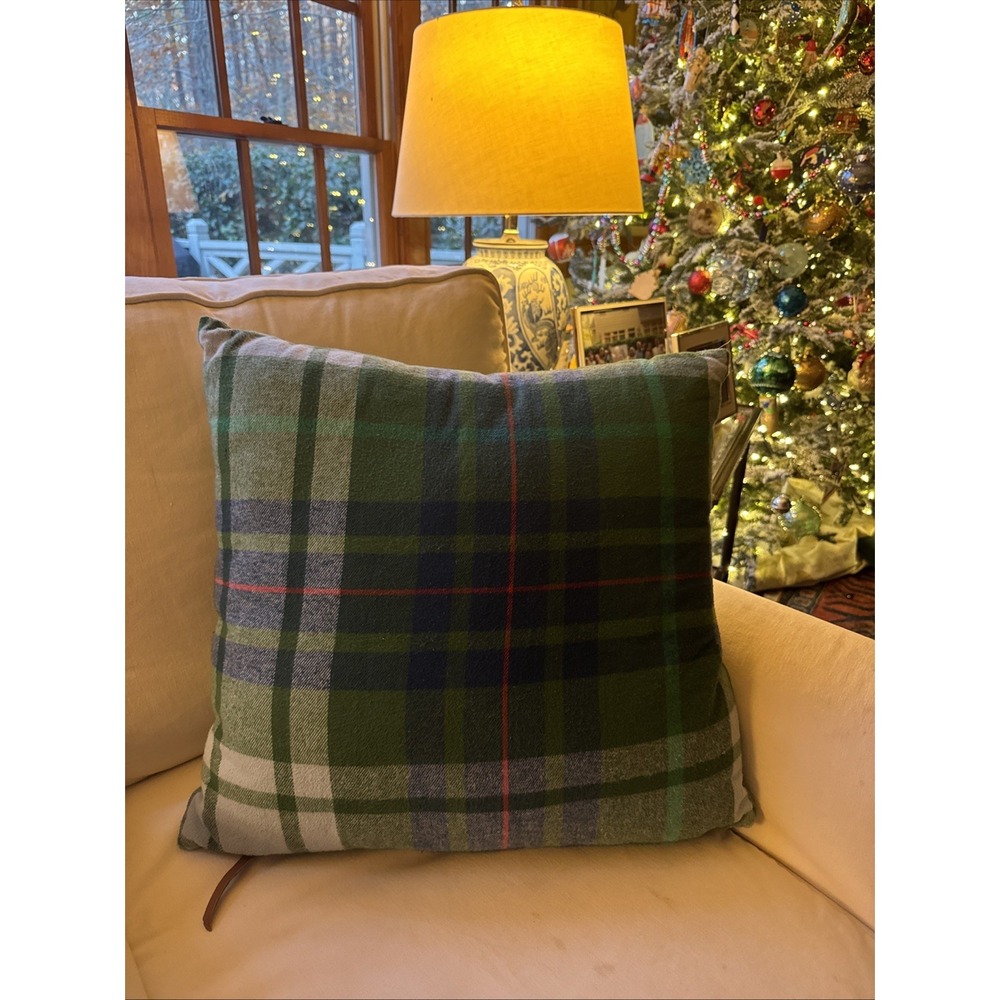 Southern Living Plaid Flannel Green Christmas 20" Square Decorative Pillow